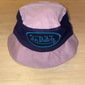 Von Dutch Pink and Navy Blue Bucket Hat with Teal Logo